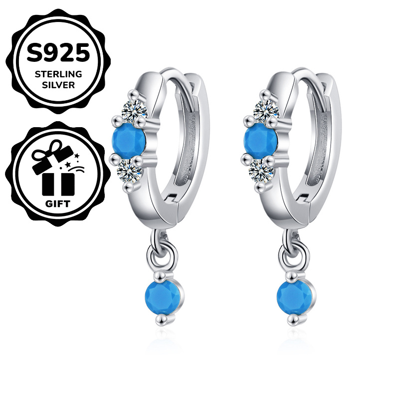 Women's Round Huggie Small Hoop Earrings with Gold Bead Pendant
